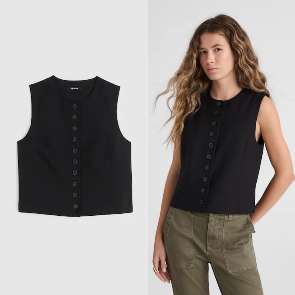 Madewell Black Sleeveless Button-Front Tank Top